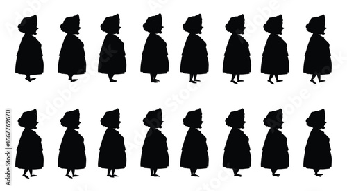 Silhouette Animation Frames of a Walking Person, woman walk