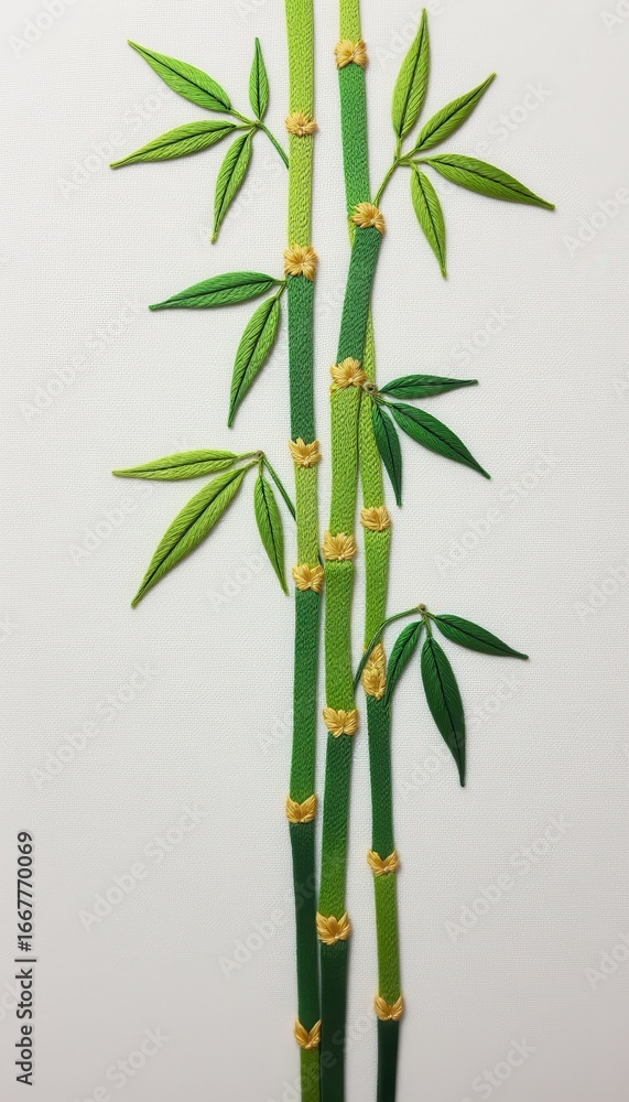 Naklejka premium Exquisite Bamboo Embroidery with Golden Nodes for Eastern Traditional Decorative Art