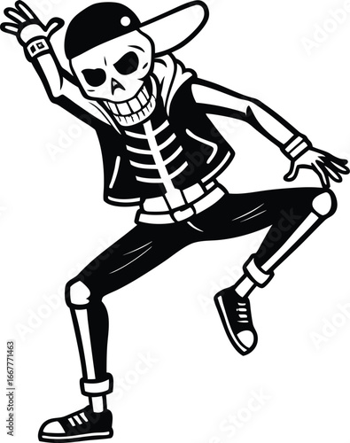 skeleton hip hop dancer doing freeze pose
