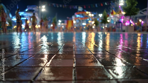 Wallpaper Mural wet city street reflection at night with colorful neon lights urban rainy pavement Torontodigital.ca
