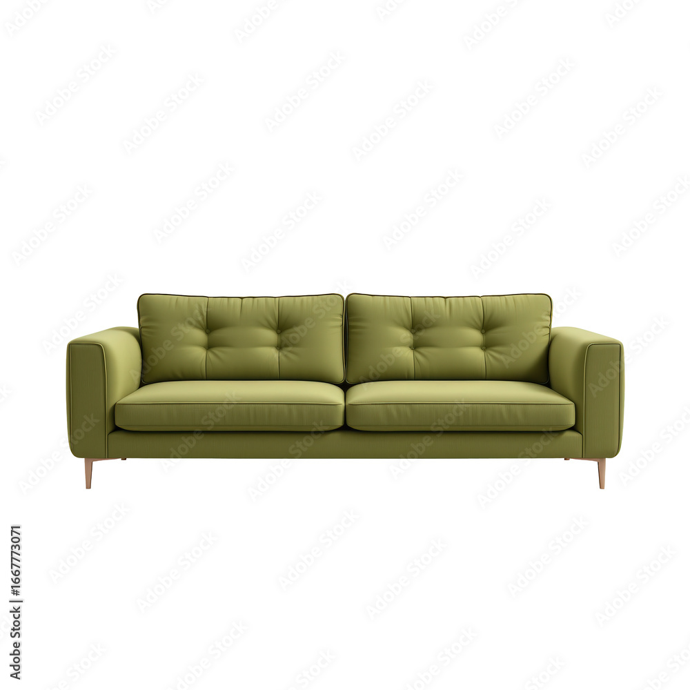 Naklejka premium Modern Green Sofa with Comfortable Cushions for Stylish Interiors