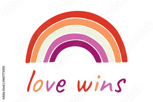 Colorful rainbow shape Lesbian pride flag Happy pride day LGBTQIA community Pride Month Vector hand drawn doodle for posters, stickers, logo, cards