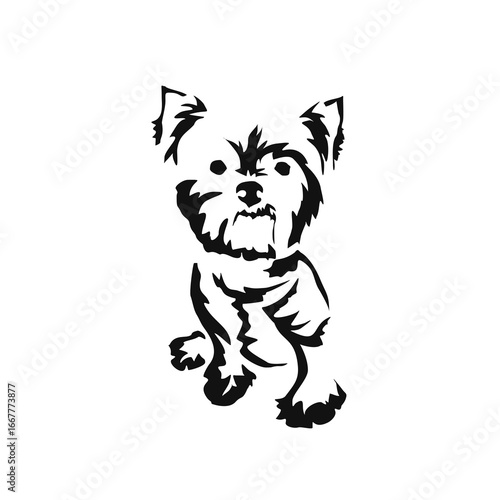 Vector drawing of a dog. Black and white gestalt design of a funny pet. Little doggy. Cute animal illustration.