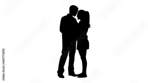 Eternal Embrace: A silhouette of a tender couple locked in a loving embrace, standing against a neutral background, a romantic image of love, affection and connection. 