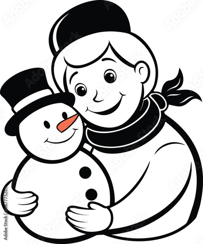 snowman mother hugging child snowman tightly