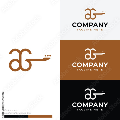 Monogram letter AG guitar logo symbol icon flat stock vector design