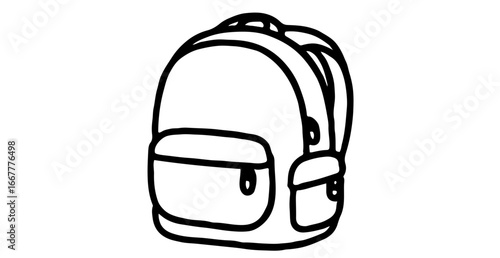 School backpack illustration, simple outline design for education, kids, and student life.