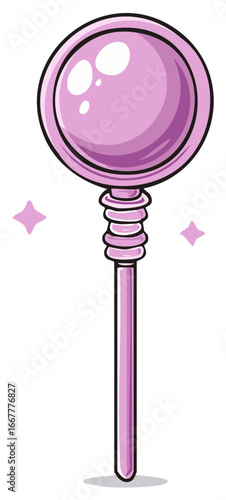 Cartoon style fantasy wizard sorcerer staff with magical glowing crystal ball top