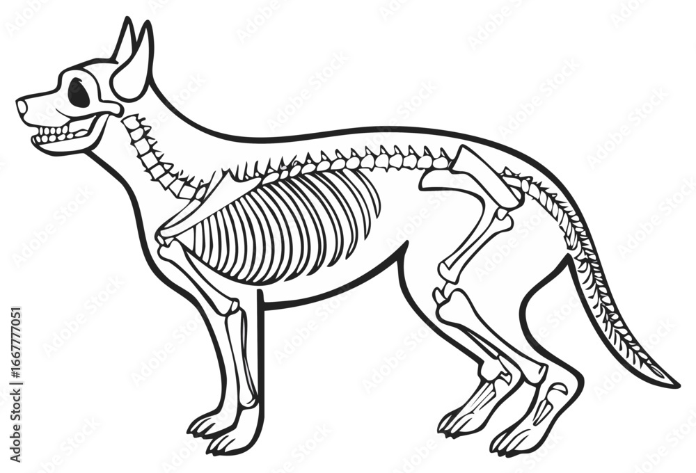 Fototapeta premium Canine Skeleton Illustration in Outline Style Dog Bone Structure Educational Chart