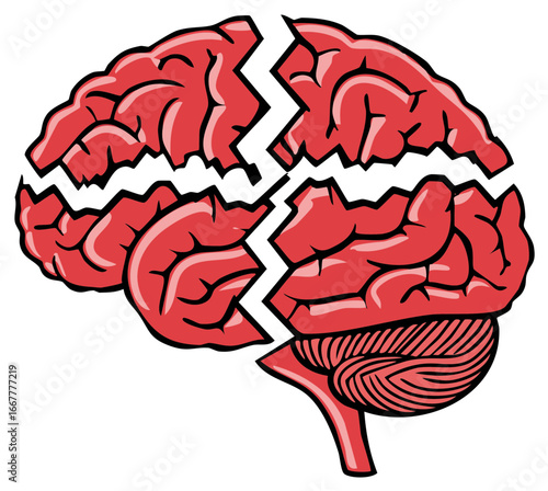 Conceptual illustration of a fractured brain, symbol of mental health issues or confusion
