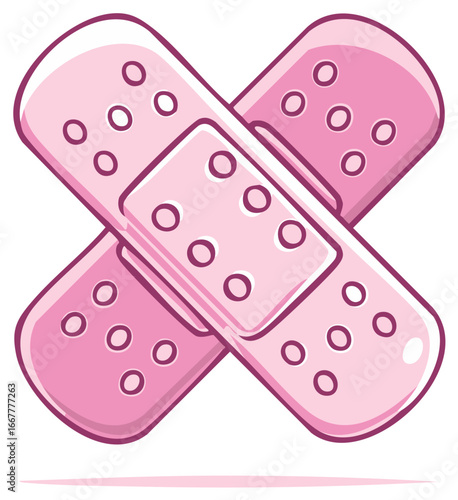 Two Pink Adhesive Bandages Crossed Cartoon Illustration Health Care Concept