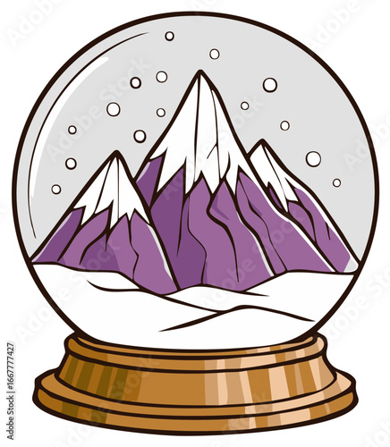 Snow Globe with Purple Mountains and Falling Snow