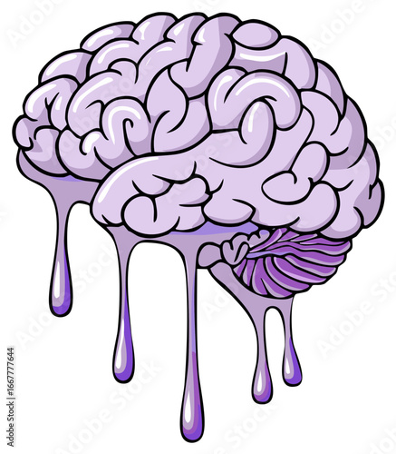 Cartoon style Brain Drips Purple Creative Conceptual Illustration
