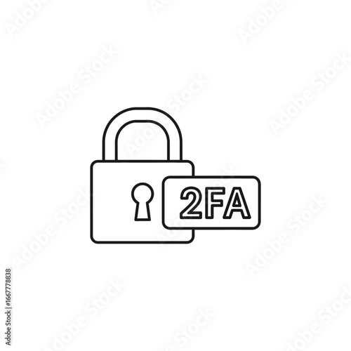 Padlock icon with 2fa sign, representing twofactor authentication for enhanced security and protection of online accounts and digital identity