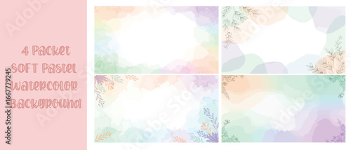 Soft Pastel Watercolor Background with Scattered Floral Leaves