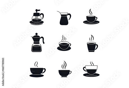 Coffee brewing methods and coffee cups vector illustration graphic art