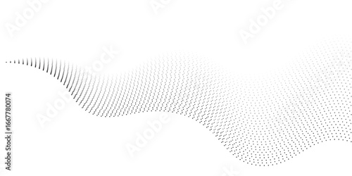 Flowing abstract dots particles wave pattern 3D curve halftone black gradient curve abstract