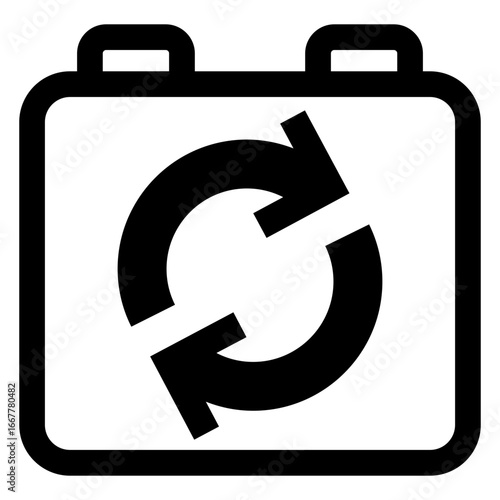 Logo reciclar. Icono batería de coche con líneas con flechas girando. Generador de energía. 