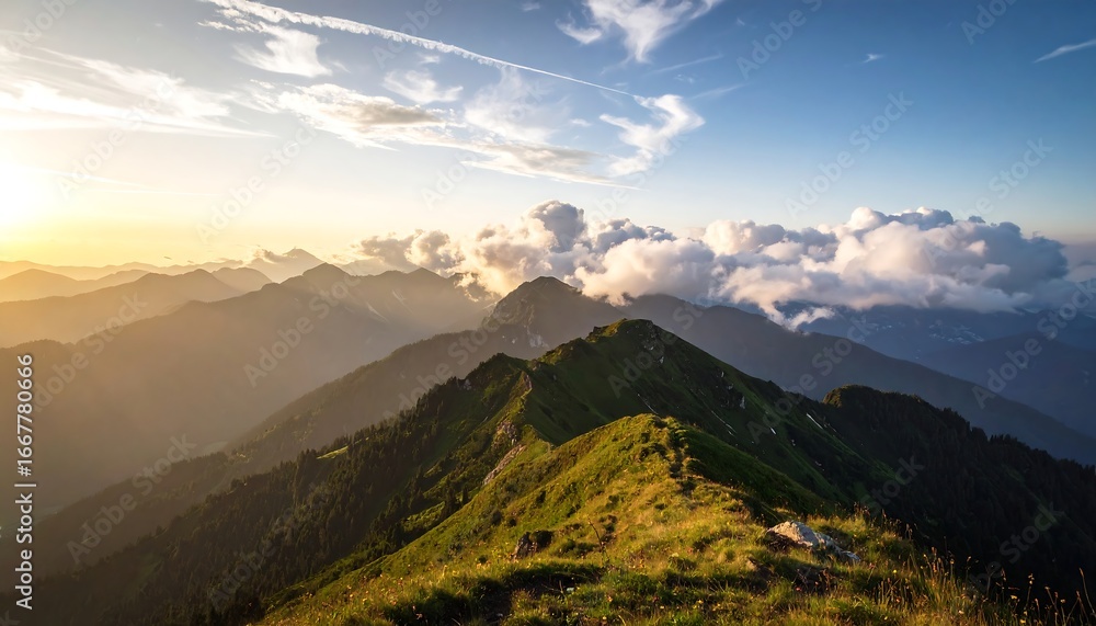 Obraz premium Mountain Ridge Sunset Panorama View