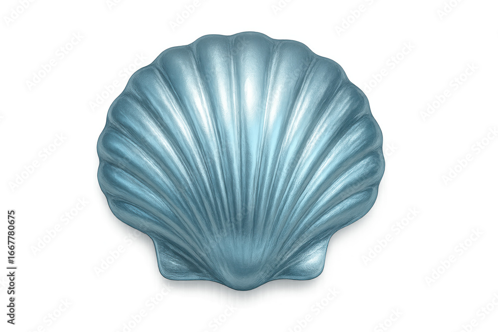 Fototapeta premium Studio shot of a light blue metallic scallop shell on a transparent background, perfect for creative projects related to the sea