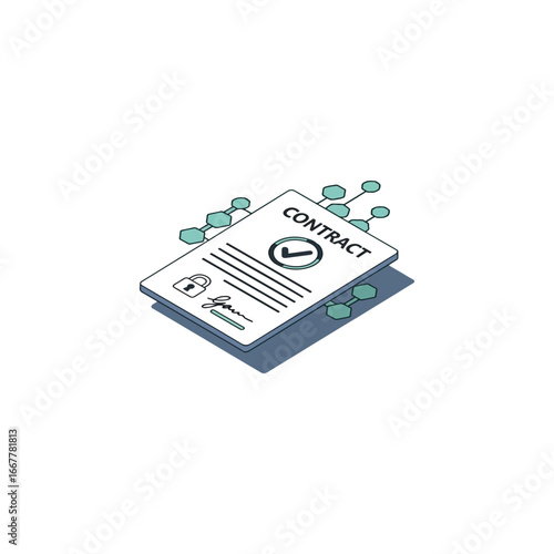 Formal digital contract agreement with secure signature and official approval, vital for successful legal partnership and management in business presentation