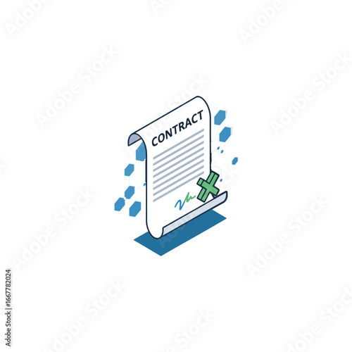 Formal contract agreement with signature, signifying cooperation and successful partnership, isolated clip art for legal management and official paperwork, representing teamwork and approval