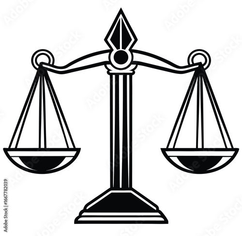 Golden scales of justice, a symbol of legal balance and judgment, are a classic icon for lawyers and the court