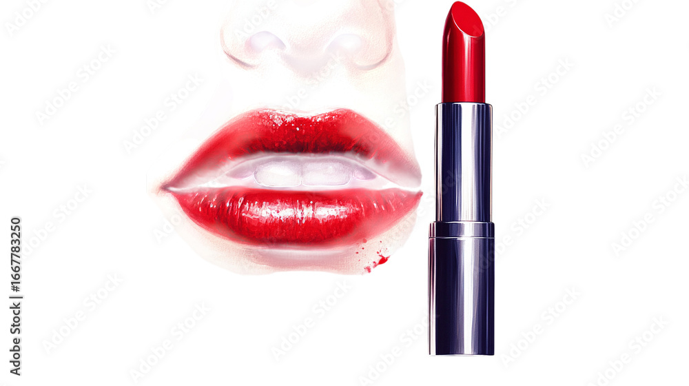 Obraz premium Glossy red lipstick tube isolated on transparent background