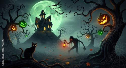 Wallpaper Mural Haunted forest scene with glowing Halloween elements. Torontodigital.ca