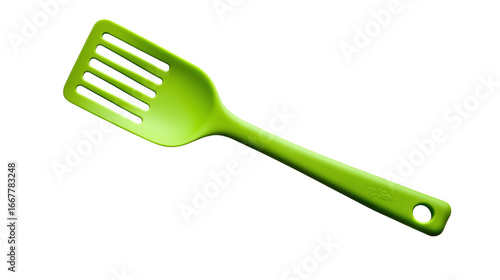 Green silicone kitchen spatula isolated on transparent background 