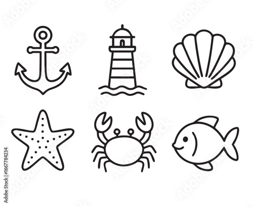 Hand drawn sea icon vector, simple marine outline illustration