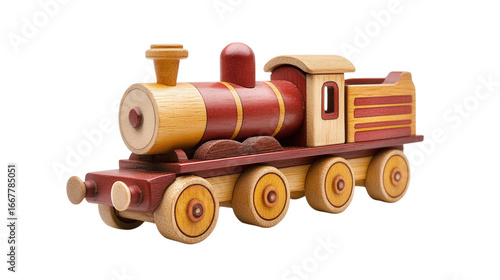 Retro wooden toy train isolated on transparent background 