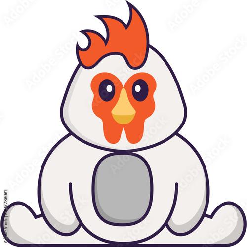 Cute cartoon illustration of a white rooster sitting.