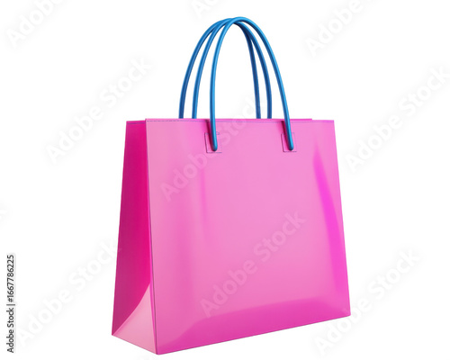 Wallpaper Mural Stylish Pink Shopping Bag with Vibrant Blue Handles on a Transparent Background Torontodigital.ca