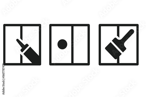 Room finishing and renovation icon set. Vector symbols for home improvement and DIY projects. Includes caulking, filling nail holes, and painting edges for a perfect finish.