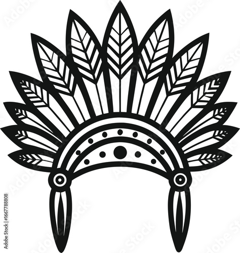 tribal ceremonial headdress with round feather tips