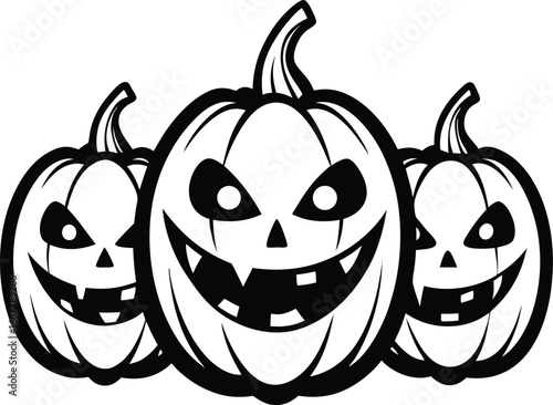 trio of pumpkins with creepy grins