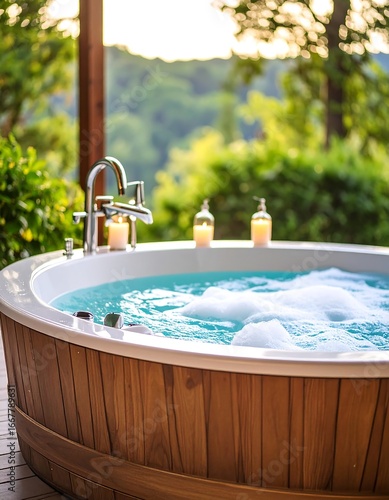 Outdoor Hot Tub Relaxation, Scenic View