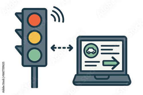 Advanced Traffic Signal Technology Enhancing Urban Safety and Efficiency with Real-Time Data Communication, Smart Traffic Management System Vector Cartoon Illustration