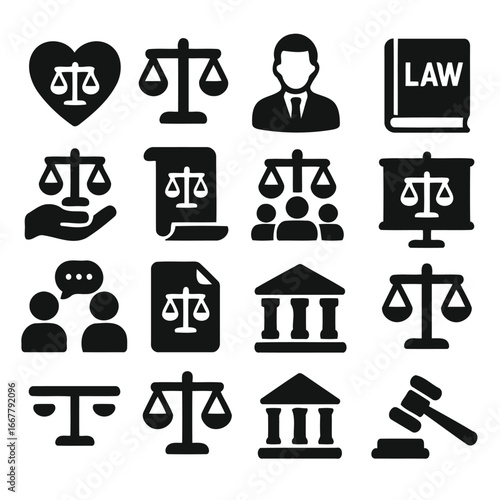 Legal Icons: A comprehensive collection of meticulously designed legal icons, representing the essential elements of law, justice, and jurisprudence.