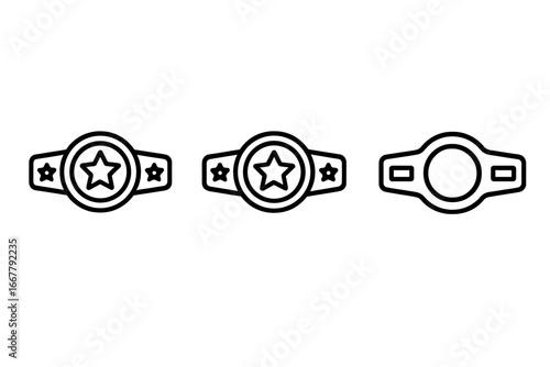 Wrestling and boxing championship belt line icon set. Champion award for winner of a fight competition. Vector symbol of success, victory and power. Trophy illustration.
