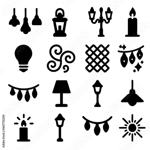 Lighting Collection: A compilation of light fixtures is displayed, encompassing a diverse range of shapes, sizes, and styles, perfect for a wide variety of design applications. 