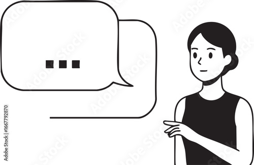 Vector illustration: woman with speech bubble, communication concept eps silhouette