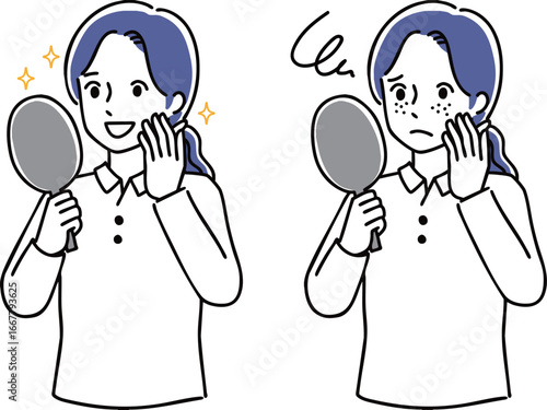 鏡を見る女性　