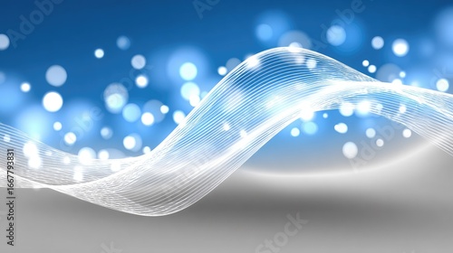 Abstract wave design with glowing lights and bokeh effect on a gradient background
