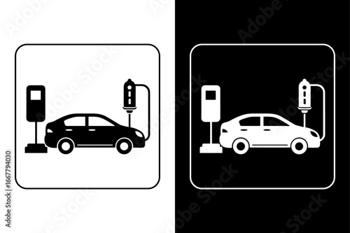 Eco-Friendly EV Vehicle Illustration – Charging Plug and Station.