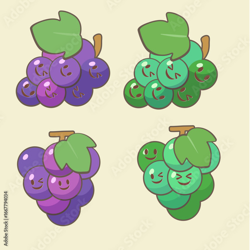 かわいいぶどうキャラクターのベクターイラスト

