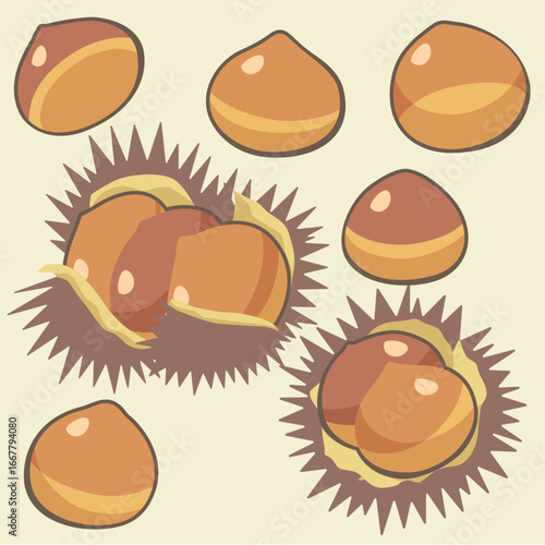 栗のシンプルなベクターイラスト（秋の果物）