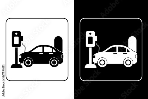 Electric Car Charging Icons – Plug, Station, EV in Line Art.