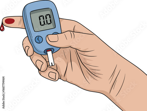 Blood Glucose Monitoring A Hand Using a Glucometer